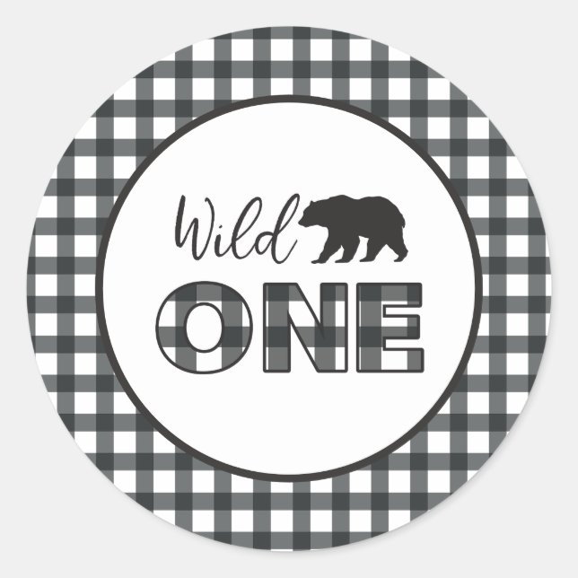 Sticker Rond Un Ours Sauvage Buffle Noir Plaid Premier annivers (Devant)