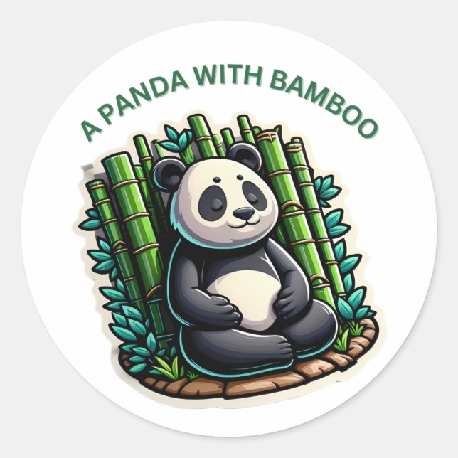 Sticker Rond Un panda avec du bambou (Devant)