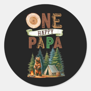 Sticker Rond Un Papa campeur heureux premier anniversaire ours