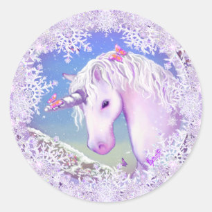 Sticker Rond Un paradis mauve et des flocons de neige