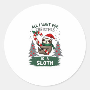 Sticker Rond Un Paresseux Pour Noël. Mignonne, Parcours De Noël