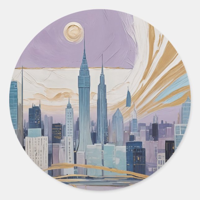 Sticker Rond Un paysage urbain lunaire (Devant)