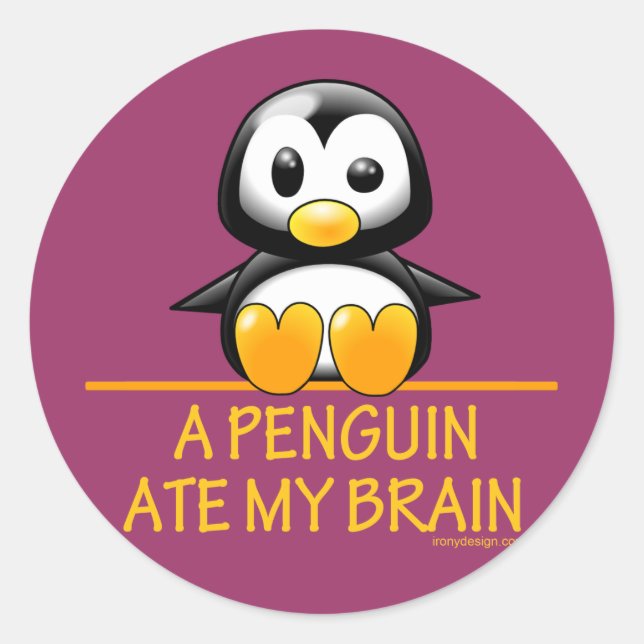 Sticker Rond Un Penguin Mange Mon Cerveau (Devant)