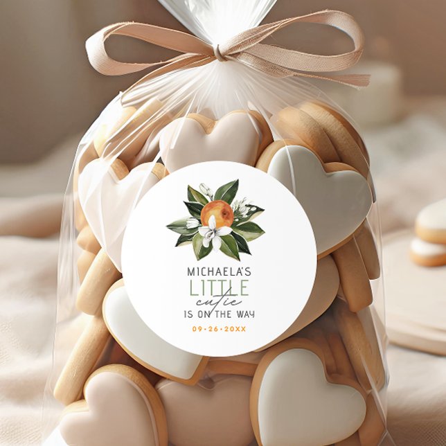 Sticker Rond Un petit amour arrive Bébé agrumes Shower de bébé (Créateur téléchargé)