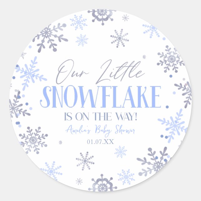 Sticker Rond Un petit Baby shower bleu hivernal (Devant)
