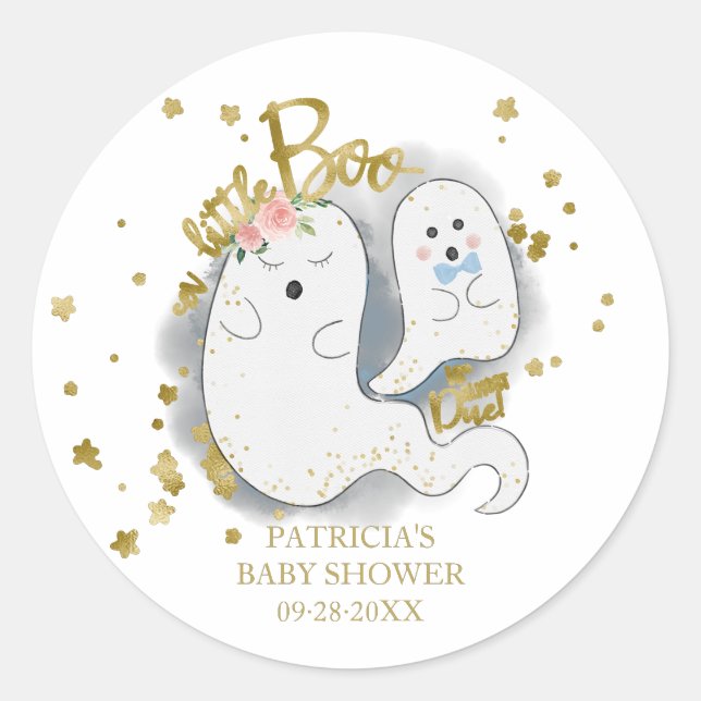 Sticker Rond Un Petit Baby shower Boo Cute Halloween Boy (Devant)