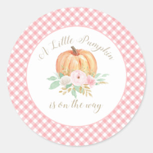 Sticker Rond Un Petit Baby shower Citrouille Plat Rose Floral
