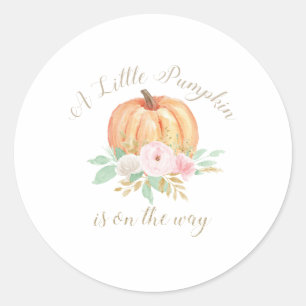 Sticker Rond Un Petit Baby shower Citrouille rose fleuri