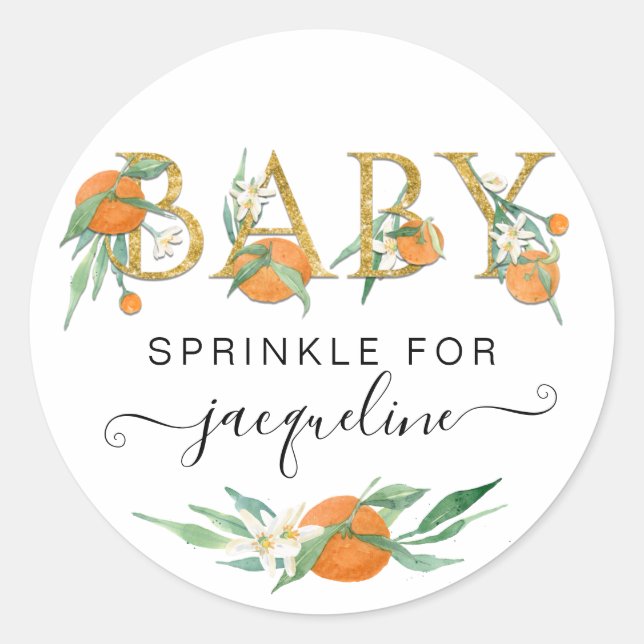 Sticker Rond Un petit Baby shower d'aquarelle aux Oranges Cutie (Devant)