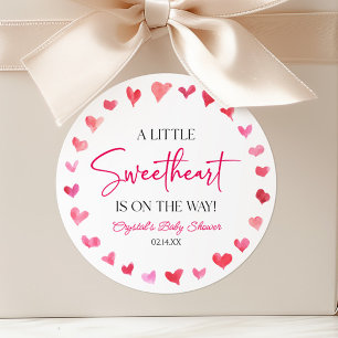 Sticker Rond Un petit Baby shower de Coeurs Roses Rouges