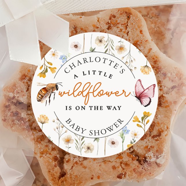 Sticker Rond Un petit Baby shower de fille Fleur sauvage (Créateur téléchargé)