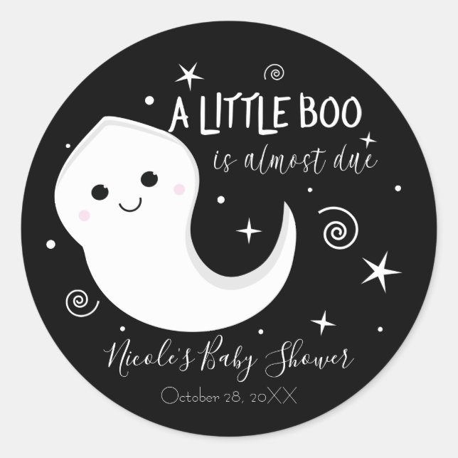 Sticker Rond Un Petit Baby shower D'Halloween Boo Cute Ghost (Devant)