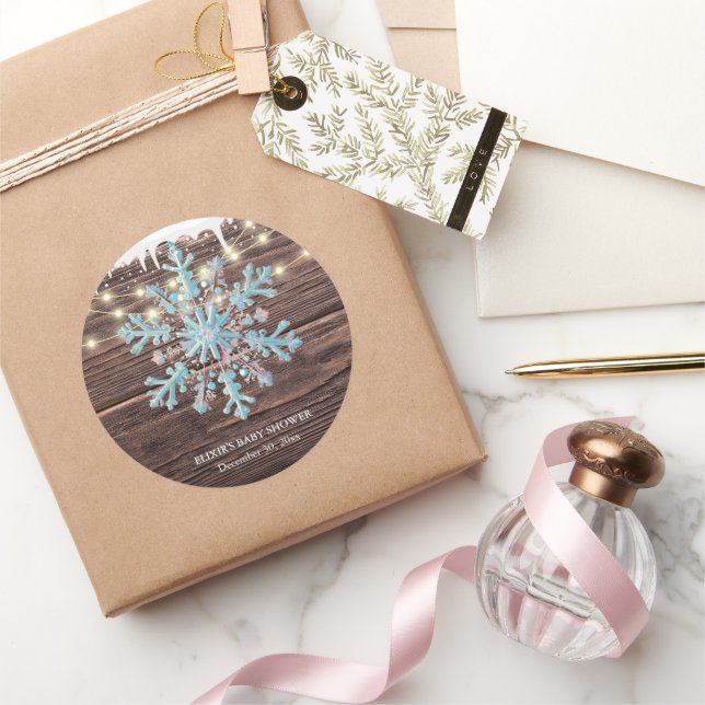 Sticker Rond Un petit Baby shower d'hiver rustique (Cadeaux)