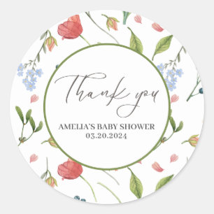 Sticker Rond Un petit Baby shower Fleur sauvage bleu