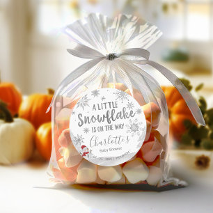 Sticker Rond Un petit Baby shower gris flocon