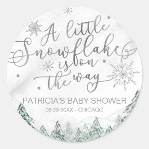 Sticker Rond Un petit Baby shower gris Snowflake Classic Round