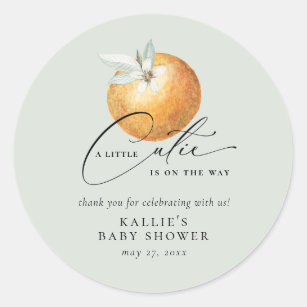 Sticker Rond Un Petit Baby shower Orange Citrus Cutie