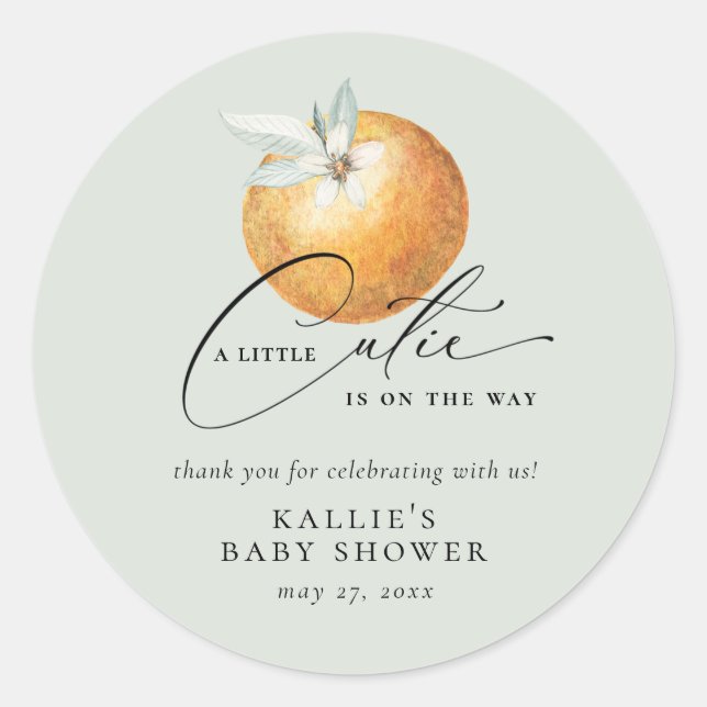 Sticker Rond Un Petit Baby shower Orange Citrus Cutie (Devant)
