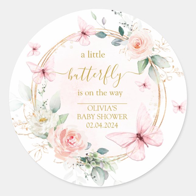 Sticker Rond Un petit baby shower papillon (Devant)