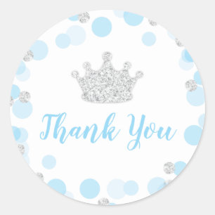 Sticker Rond Un petit Baby shower Prince Merci bleu argent