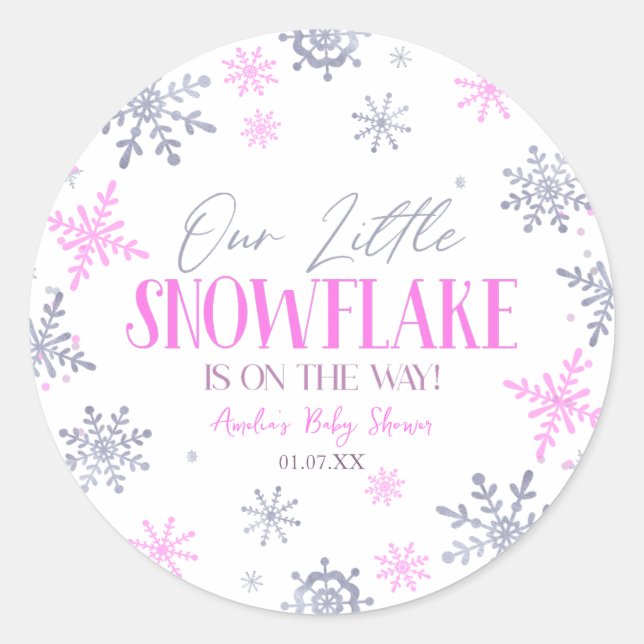 Sticker Rond Un petit Baby shower rose hivernal (Devant)
