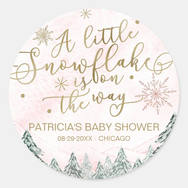 Sticker Rond Un petit Baby shower rose Snowflake (Devant)