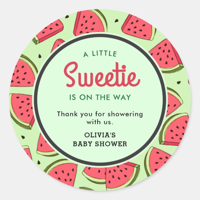 Sticker Rond Un petit bébé pastèque à la douche de bébé Merci  (Devant)