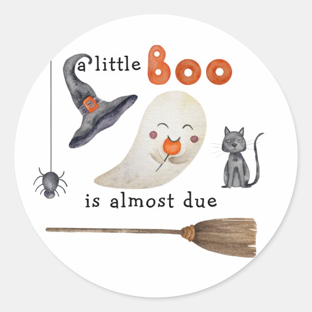 Sticker Rond Un petit Boo est presque à Baby shower (Devant)