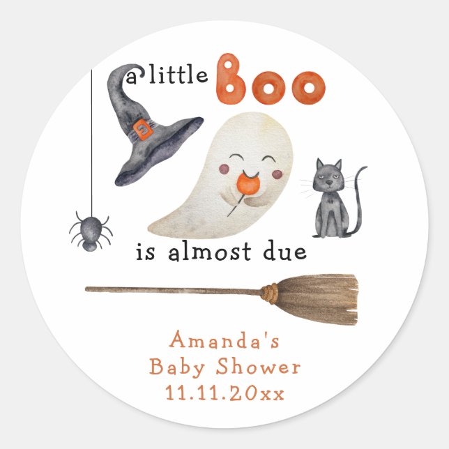 Sticker Rond Un petit Boo est presque à Baby shower (Devant)