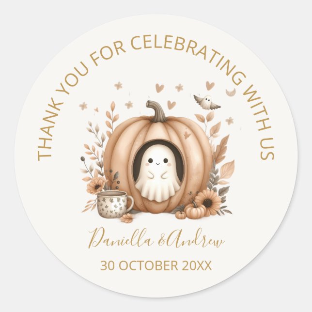 Sticker Rond Un petit Boo est presque dû Boho Baby shower Favor (Devant)