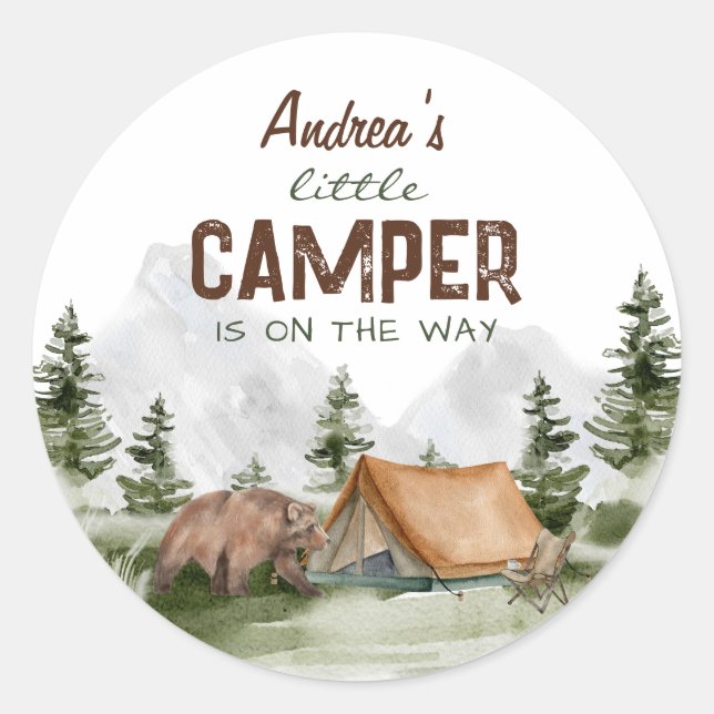 Sticker Rond Un petit Camper est sur le chemin Baby Boy Shower (Devant)