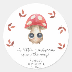 Sticker Rond Un petit champignon est en route - Baby shower
