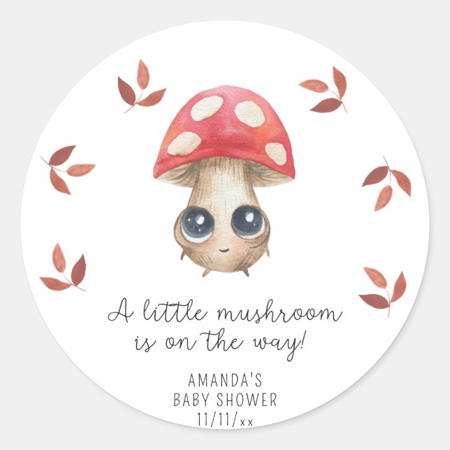 Sticker Rond Un petit champignon est en route - Baby shower (Devant)