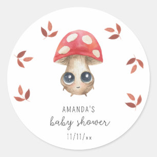 Sticker Rond Un petit champignon est en route - Baby shower