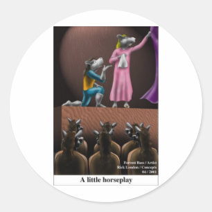 Sticker Rond Un Petit Cheval Jouer Drôle Cheval Dons Cartoon