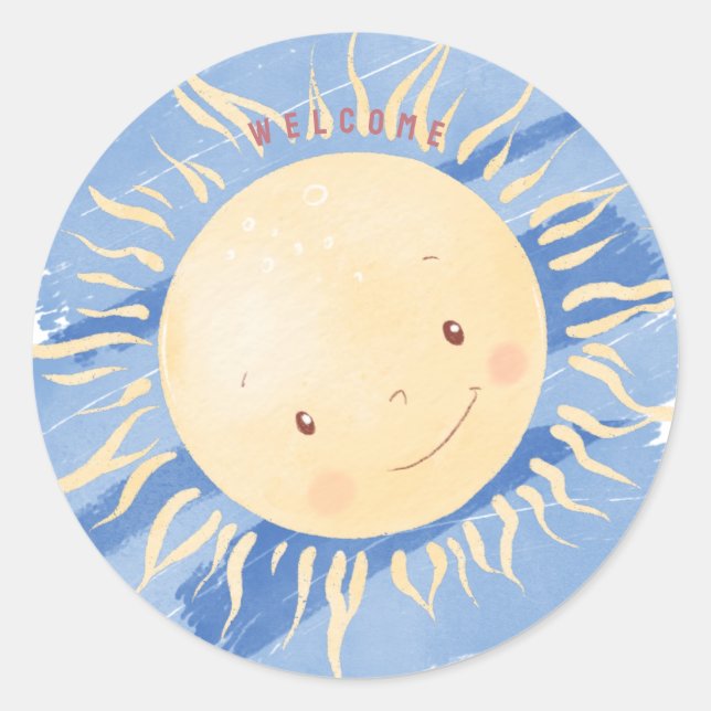 Sticker Rond Un petit ciel solarium Baby shower personnalisé (Devant)