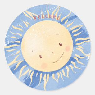 Sticker Rond Un petit ciel solarium Baby shower personnalisé