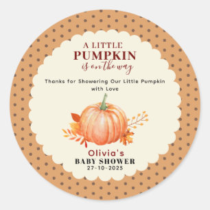 Sticker Rond Un petit Citrouille est sur le chemin Baby shower 