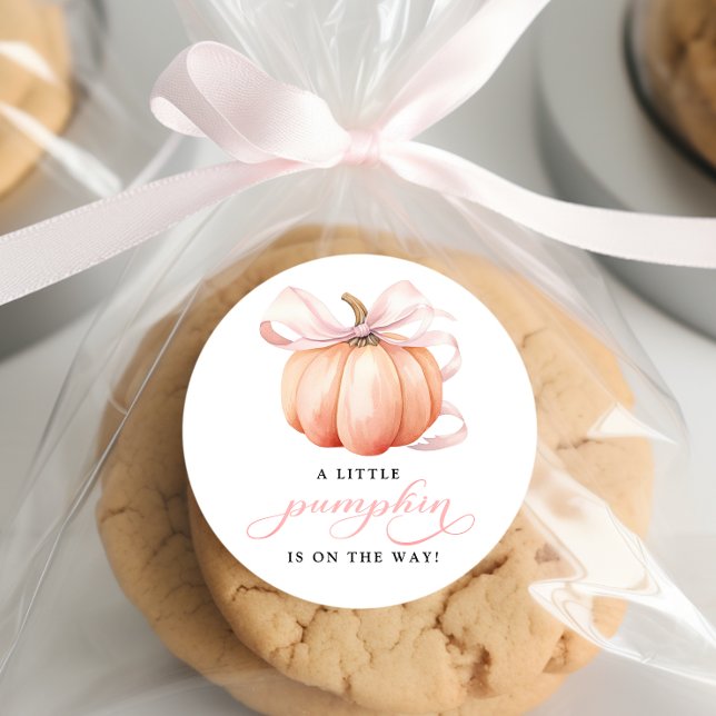 Sticker Rond Un petit Citrouille sur le chemin Baby shower rose (Créateur téléchargé)