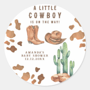 Sticker Rond Un petit cowboy est sur le chemin du Baby shower