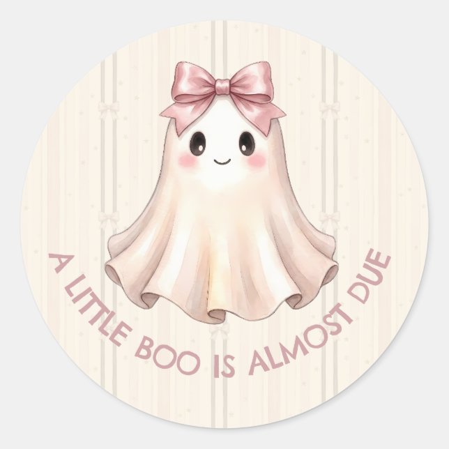 Sticker Rond Un petit fantôme est presque dû Ruban rose (Devant)