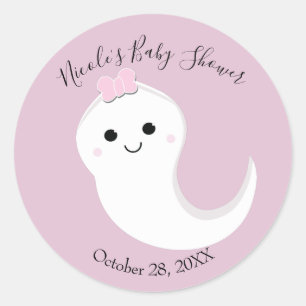 Sticker Rond Un petit fantôme rose pour une baby shower d'Hallo