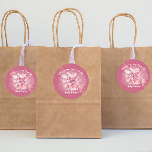 Sticker Rond Un petit flacon de neige rose Poinsettia merci