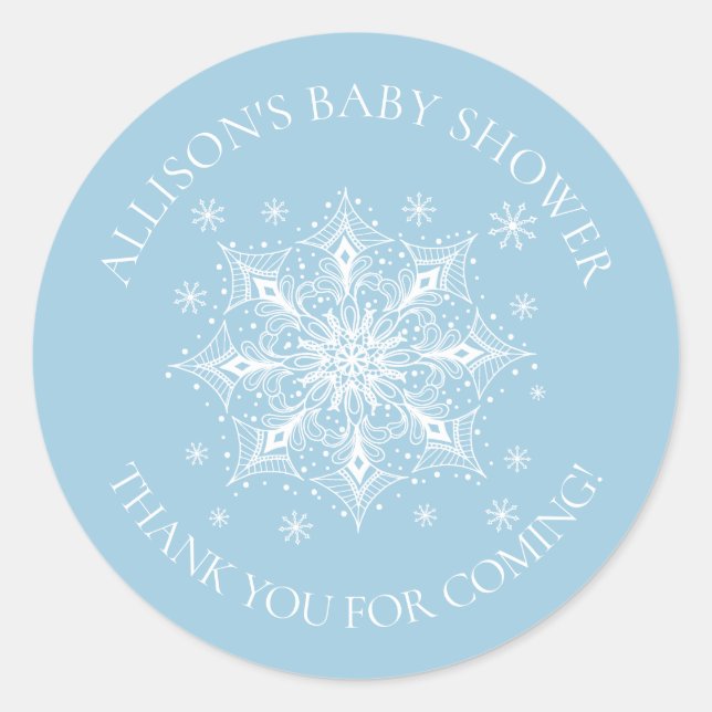 Sticker Rond Un Petit Flocon de neige Hiver Baby Merci douche (Devant)