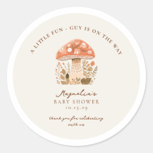 Sticker Rond Un petit gars amusant arrive Baby Shower