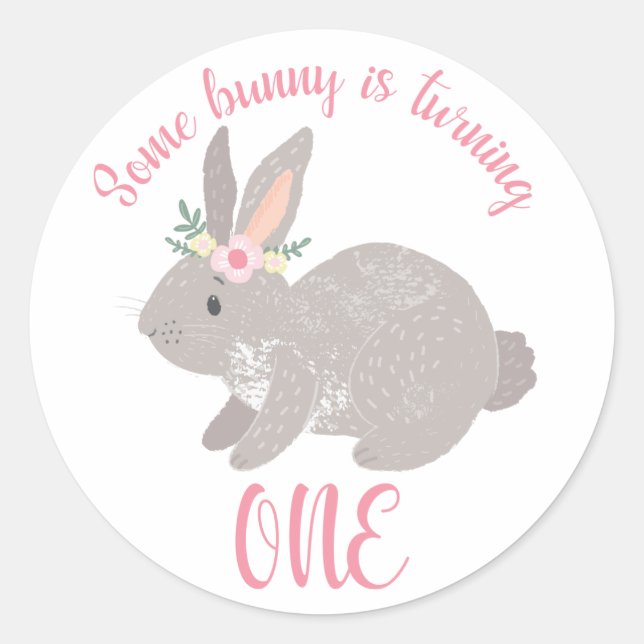 Sticker Rond Un petit lapin fête son premier anniversaire ! (Devant)