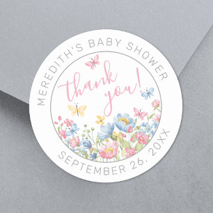 Sticker Rond Un petit Merci Baby shower Fleur sauvage