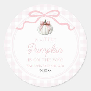 Sticker Rond Un Petit Nœud Rose Citrouille Bébé Shower Automne