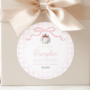 Sticker Rond Un Petit Nœud Rose Citrouille Bébé Shower Automne