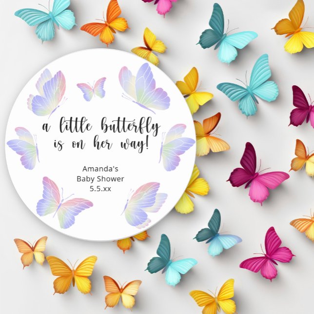 Sticker Rond Un petit papillon est en chemin Baby shower (Créateur téléchargé)